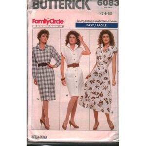 Vintage Butterick 6083 Sewing Pattern 1988 Misses Dress Sz 6 8 10 Family Circle